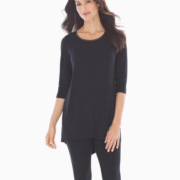 Soma Split‎ Back Soft Jersey Tunic - Black w/ Faux Leather Trim LARGE - Picture 1 of 13